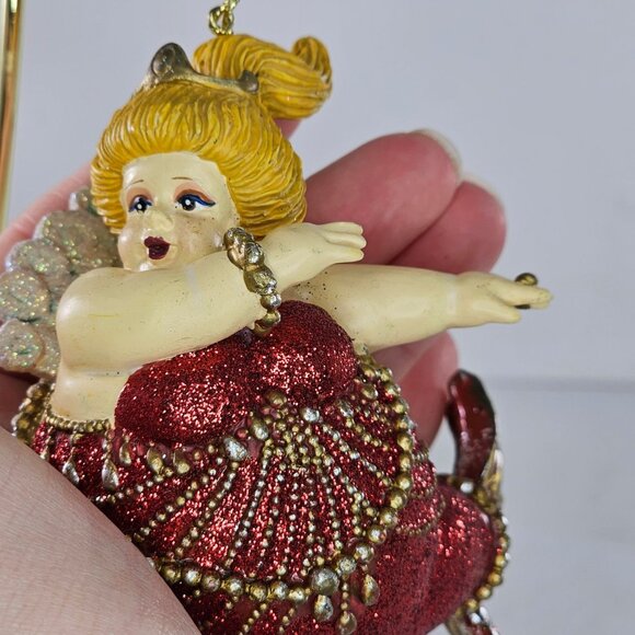 Katherine's Collection Chubby Diva Mermaid Ornament At Sea Series Red Glitter - Picture 7 of 8